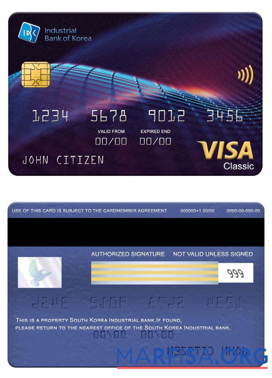 Realistic South Korea Industrial Bank visa classic card download for verification